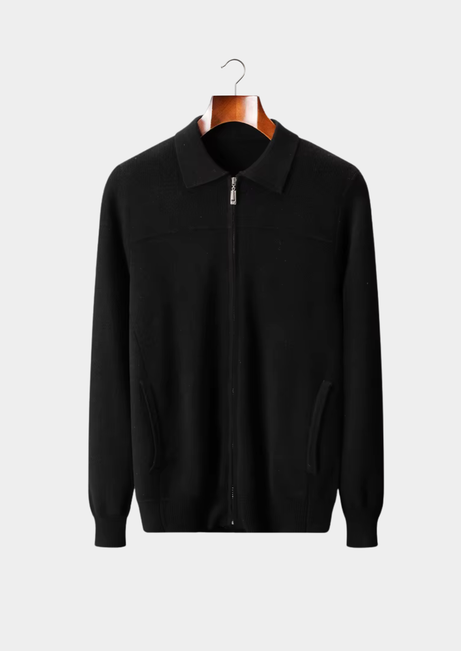 PURE EXTRA-FINE MERINO WOOL RIBBED POLO CARDIGAN