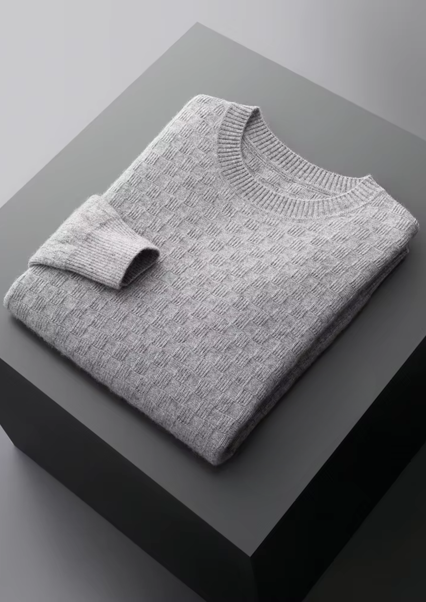 PURE EXTRA-FINE MERINO WOOL TEXTURED CREWNECK