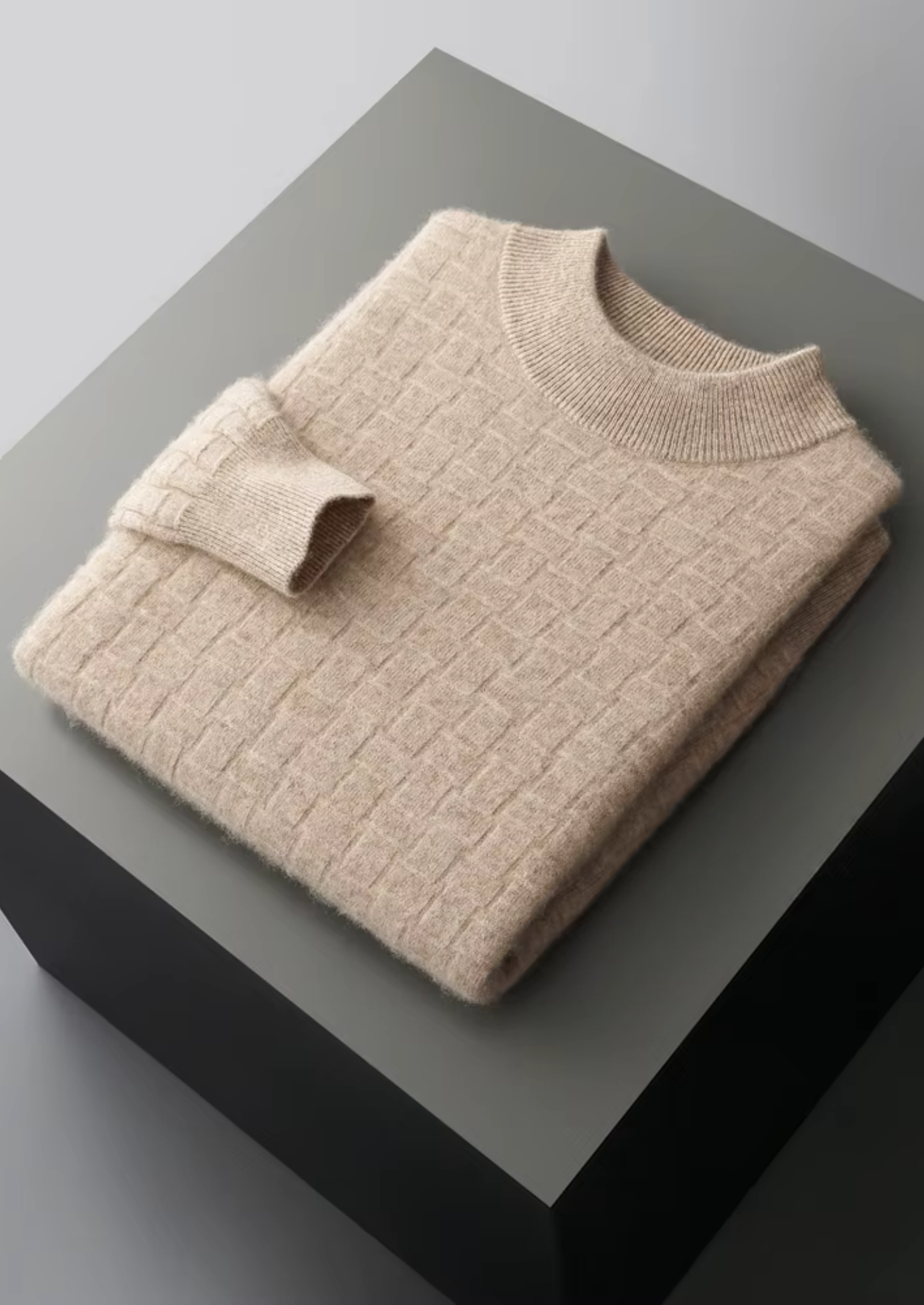 PURE EXTRA-FINE MERINO WOOL TEXTURED MOCKNECK