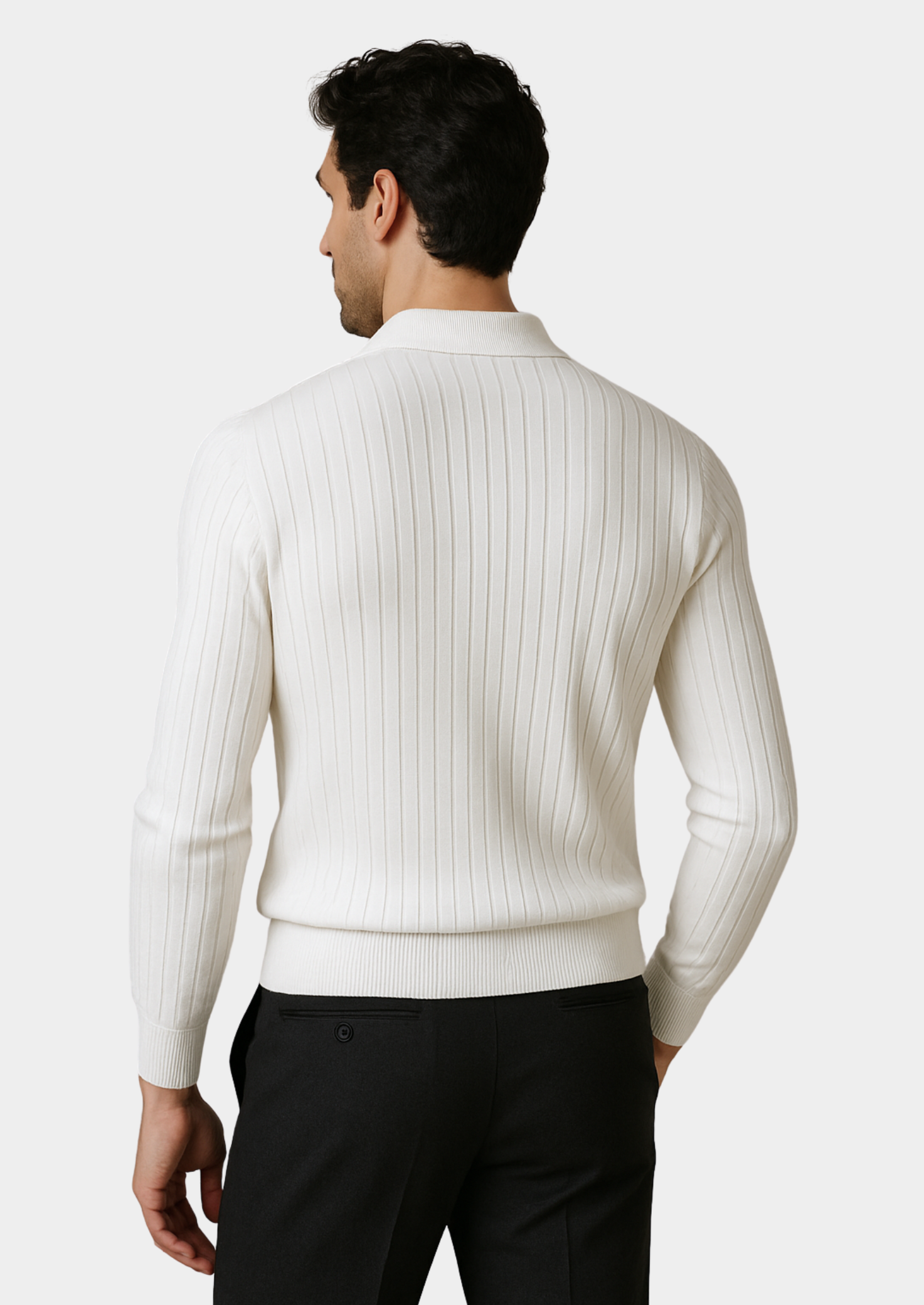 WHITE BUTTONLESS RIBBED POLO